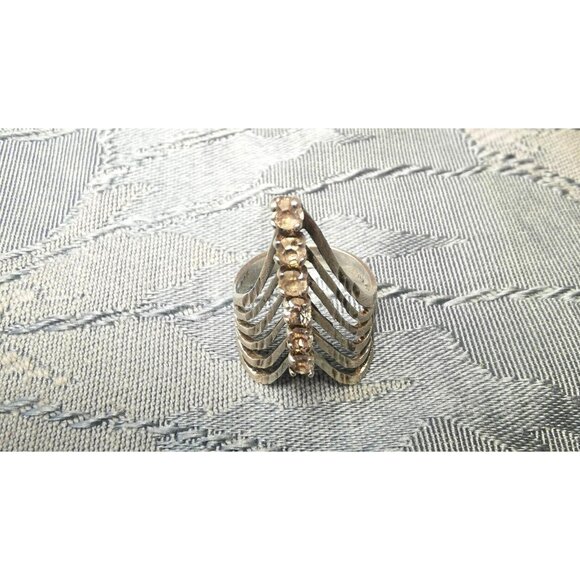 Vintage Sterling Silver 925 Multi Band Index Finger Ring w Clear Stone Accen 6.5 - Picture 8 of 9